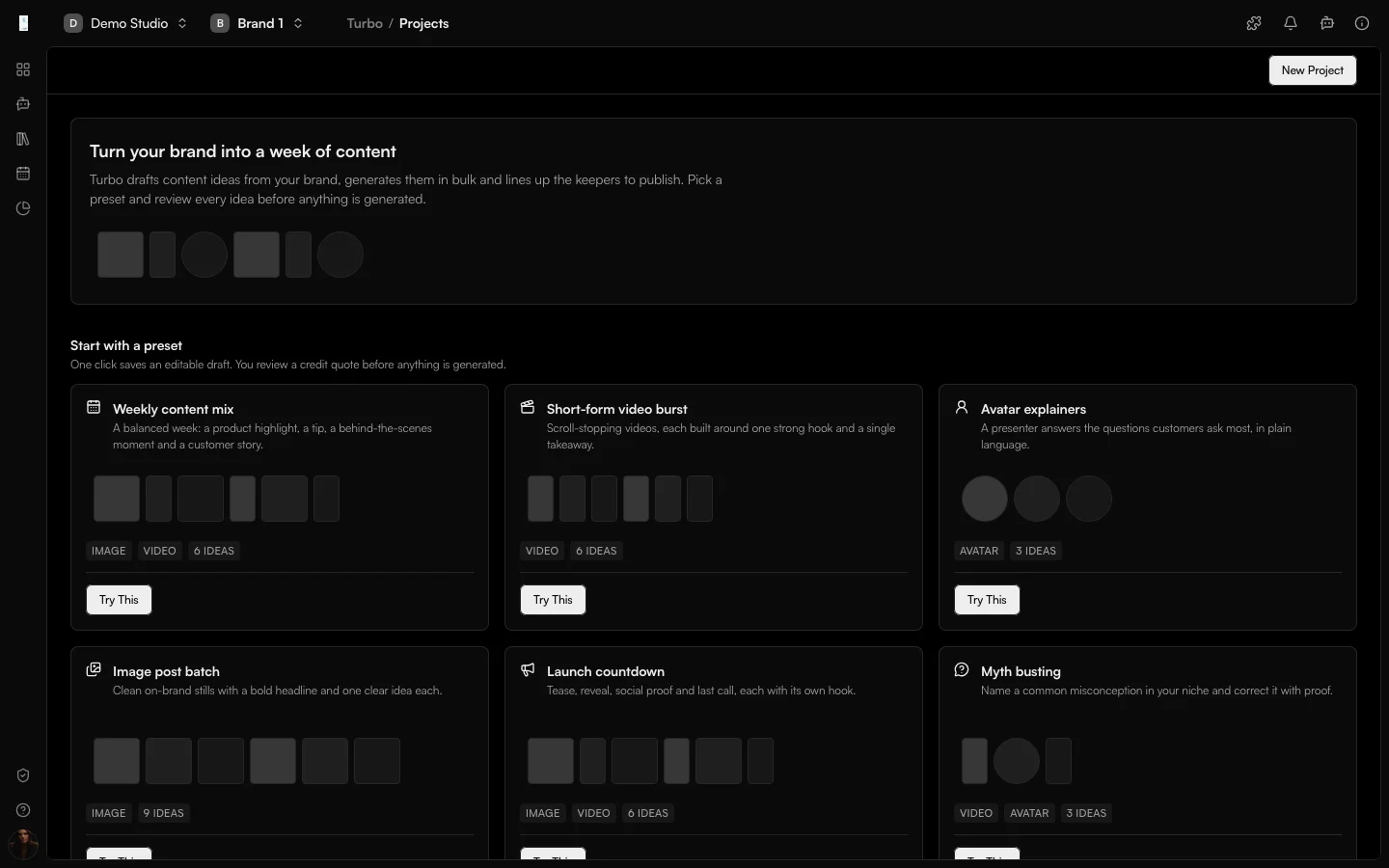 The Genfeed Turbo app with a week of content ideas ready to review